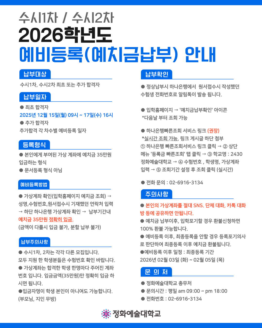 정화예술대학교 입학정보